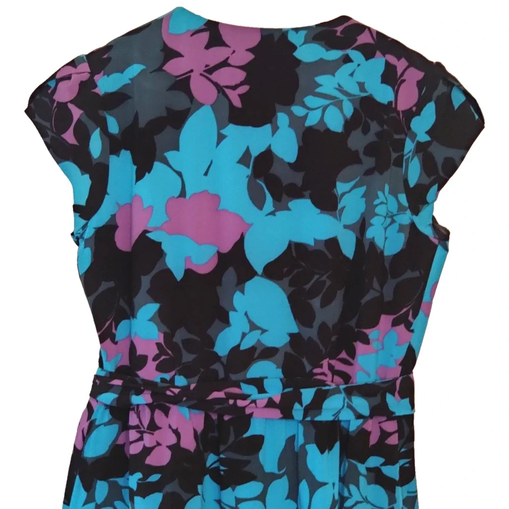 Banana Republic Floral Print Wrap Dress Size 14 Teal Black Party Wedding Y2K NWT - Picture 8 of 16